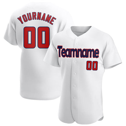 Custom White Red-Navy Authentic Baseball Jersey - Sky-Custom
