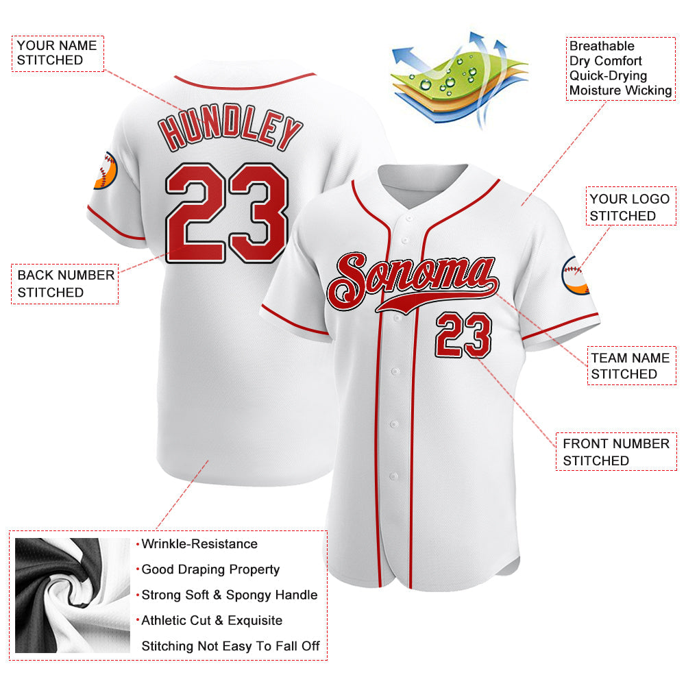 Custom White Red-Black Authentic Baseball Jersey - Sky-Custom