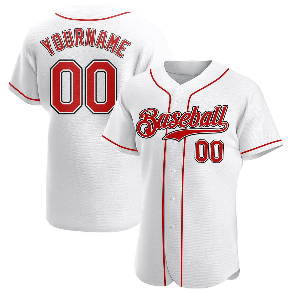 Custom White Red-Black Authentic Baseball Jersey - Sky-Custom