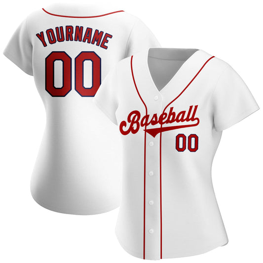 Custom White Red-Navy Authentic Baseball Jersey - Sky-Custom