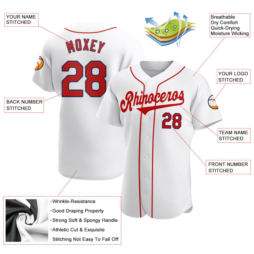 Custom White Red-Navy Authentic Baseball Jersey - Sky-Custom