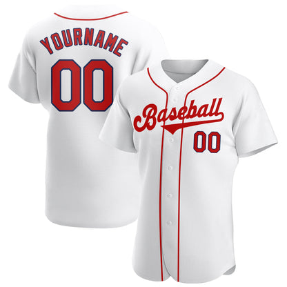 Custom White Red-Navy Authentic Baseball Jersey - Sky-Custom