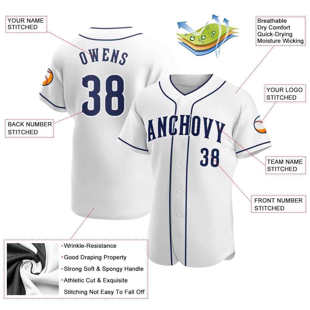 Custom White Navy-White Authentic Baseball Jersey - Sky-Custom