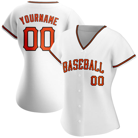 Custom White Orange-Black Authentic Baseball Jersey - Sky-Custom