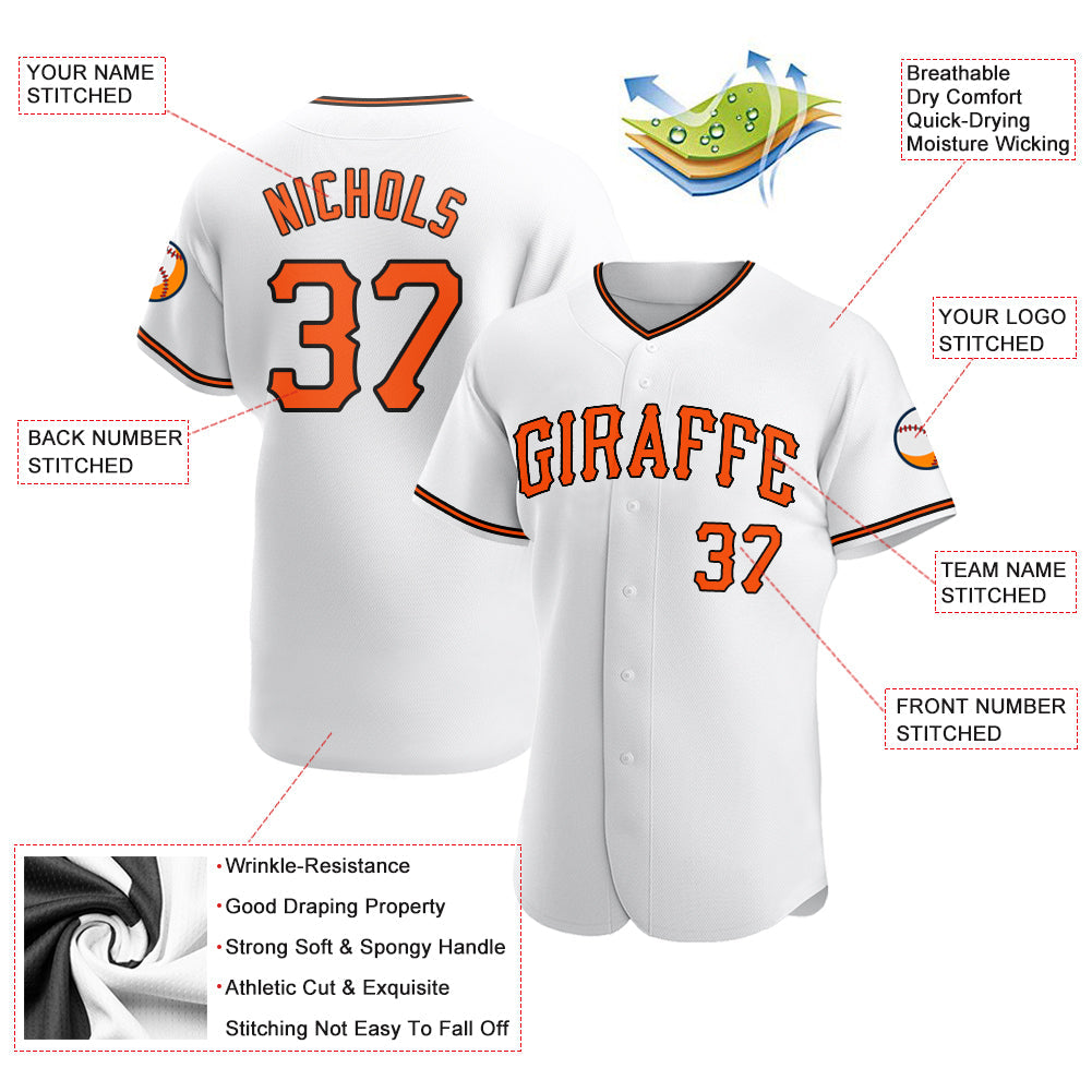 Custom White Orange-Black Authentic Baseball Jersey - Sky-Custom