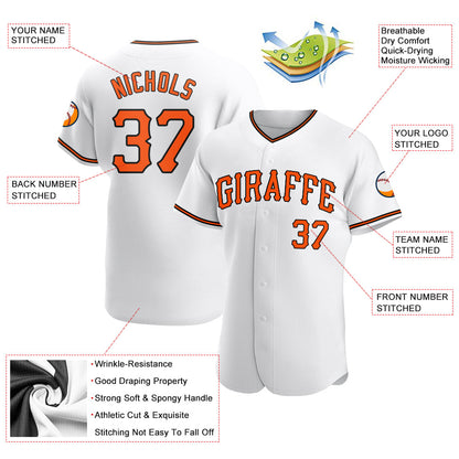 Custom White Orange-Black Authentic Baseball Jersey - Sky-Custom