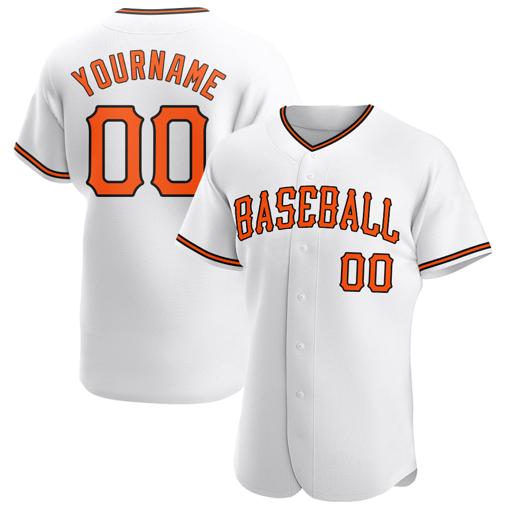 Custom White Orange-Black Authentic Baseball Jersey - Sky-Custom