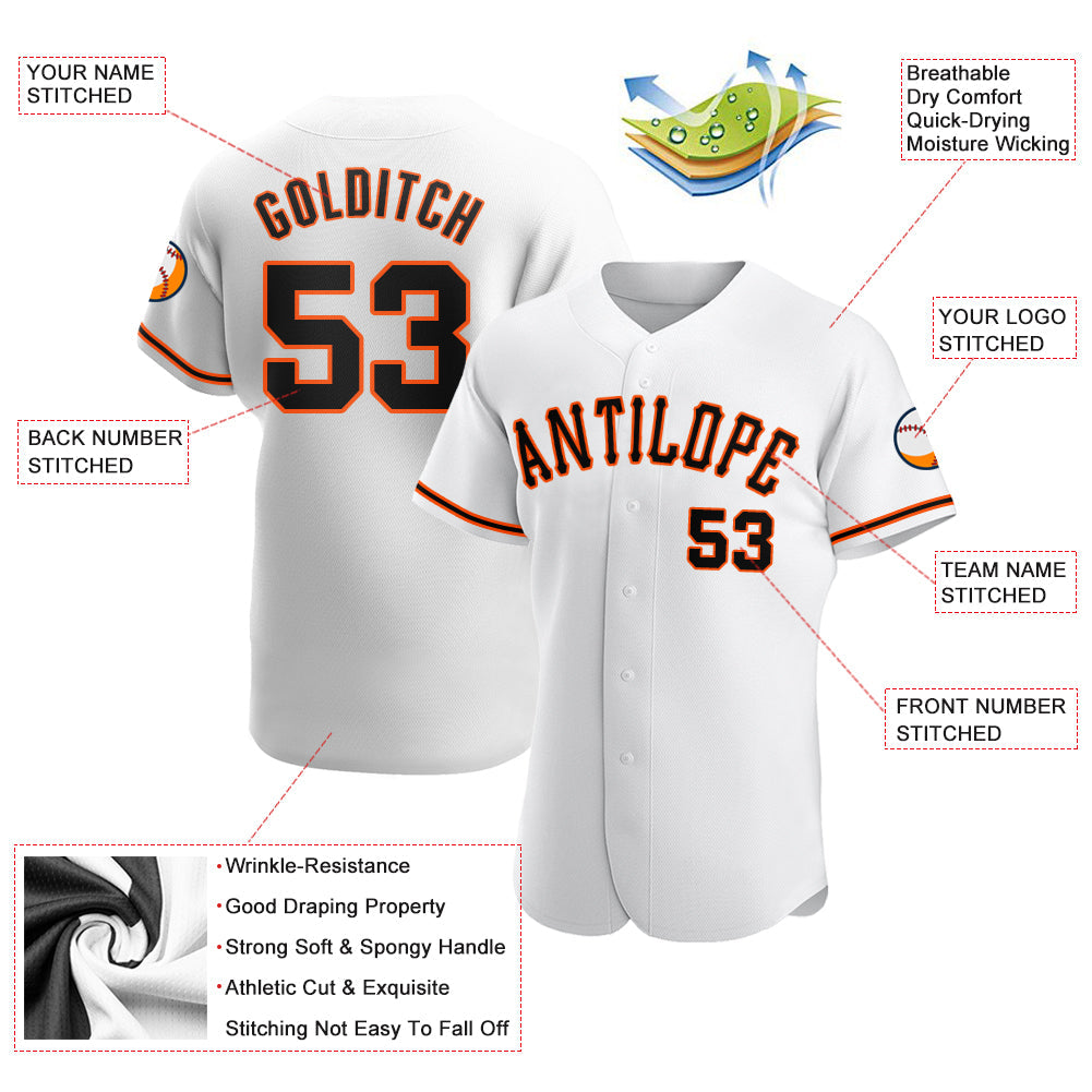 Custom White Black-Orange Authentic Baseball Jersey - Sky-Custom
