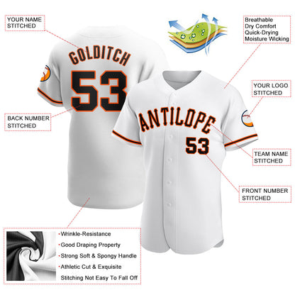 Custom White Black-Orange Authentic Baseball Jersey - Sky-Custom