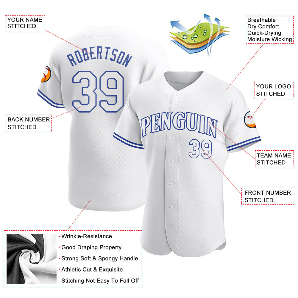 Custom White White-Royal Authentic Baseball Jersey - Sky-Custom