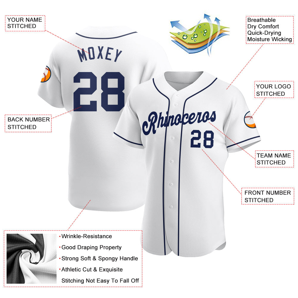 Custom White Navy Authentic Baseball Jersey - Sky-Custom