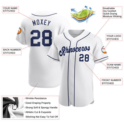 Custom White Navy Authentic Baseball Jersey - Sky-Custom