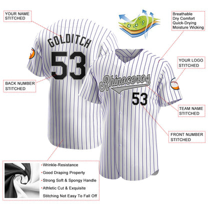 Custom White Purple Pinstripe Black-Gray Authentic Baseball Jersey - Sky-Custom