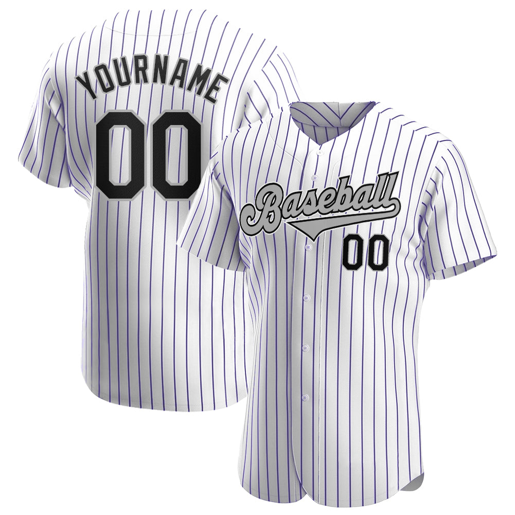 Custom White Purple Pinstripe Black-Gray Authentic Baseball Jersey - Sky-Custom