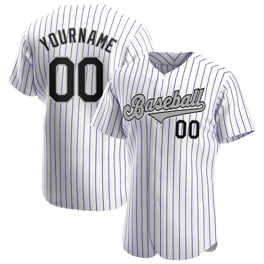 Custom White Purple Pinstripe Black-Gray Authentic Baseball Jersey - Sky-Custom