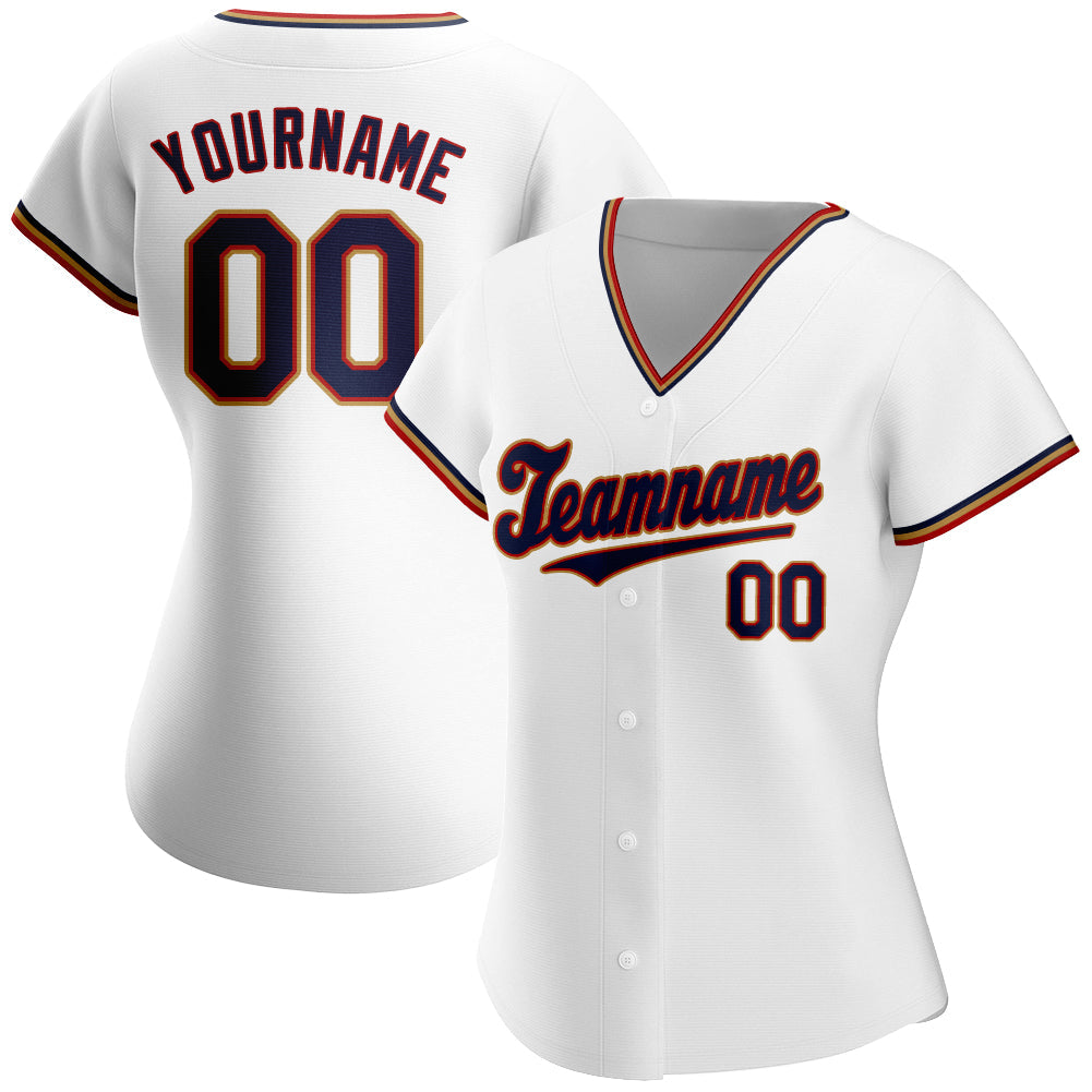 Custom White Navy-Red Authentic Baseball Jersey - Sky-Custom