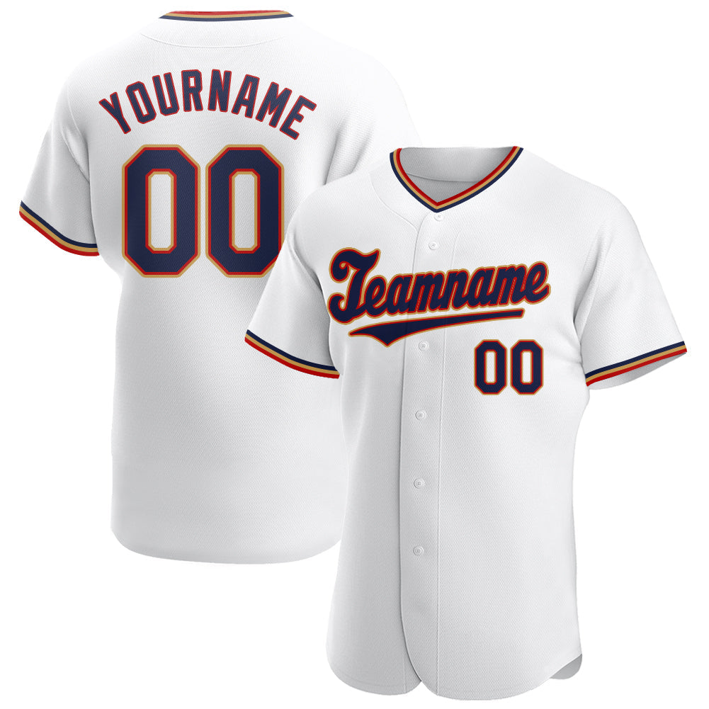 Custom White Navy-Red Authentic Baseball Jersey - Sky-Custom