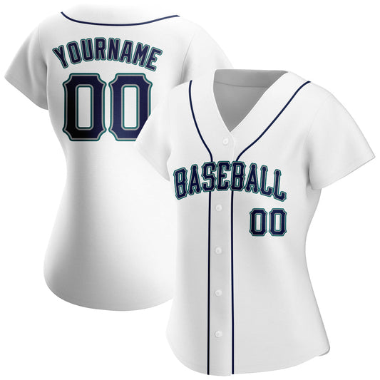 Custom White Navy-Teal Authentic Baseball Jersey - Sky-Custom