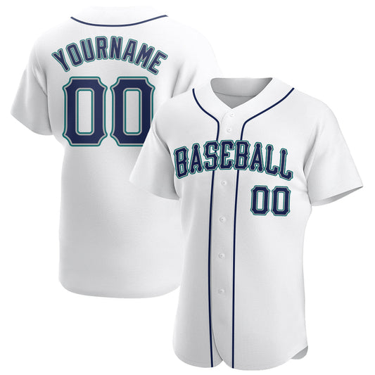 Custom White Navy-Teal Authentic Baseball Jersey - Sky-Custom