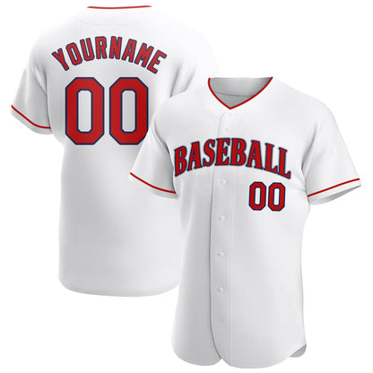 Custom White Red-Navy Authentic Baseball Jersey - Sky-Custom