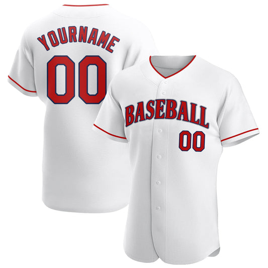 Custom White Red-Navy Authentic Baseball Jersey - Sky-Custom