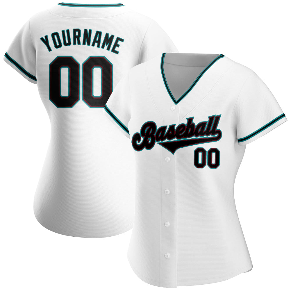 Custom White Black-Teal Authentic Baseball Jersey - Sky-Custom