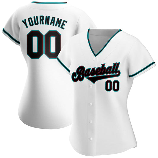 Custom White Black-Teal Authentic Baseball Jersey - Sky-Custom