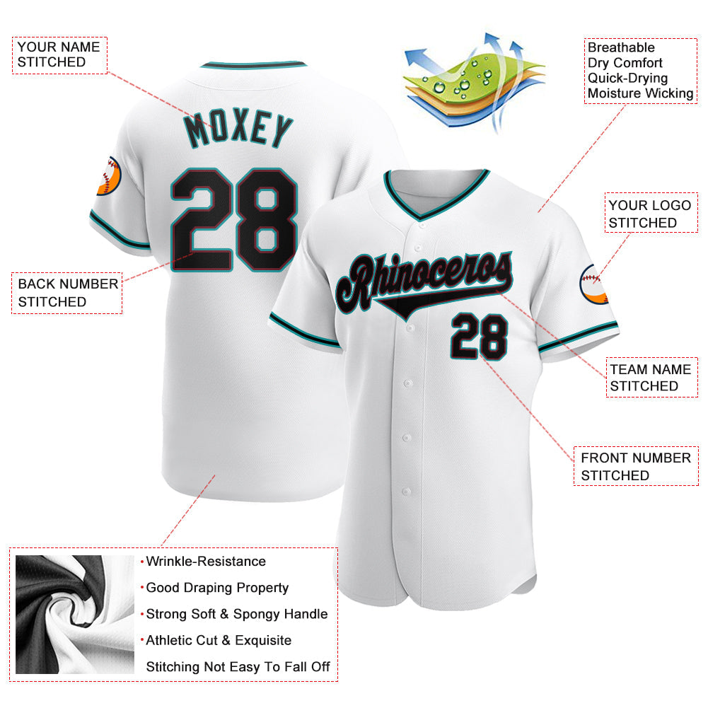 Custom White Black-Teal Authentic Baseball Jersey - Sky-Custom