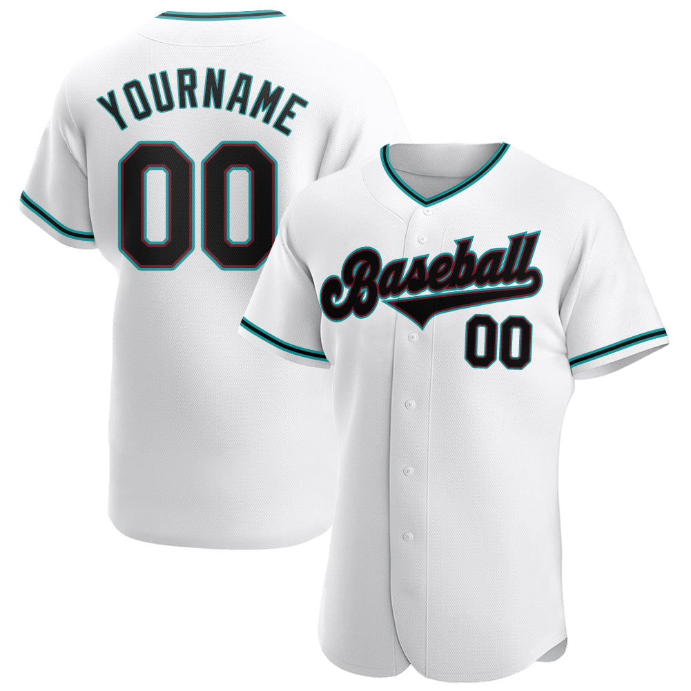 Custom White Black-Teal Authentic Baseball Jersey - Sky-Custom