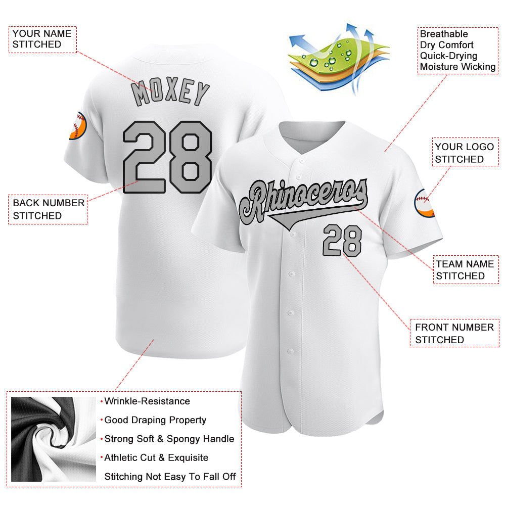Custom White Gray-Black Authentic Baseball Jersey - Sky-Custom