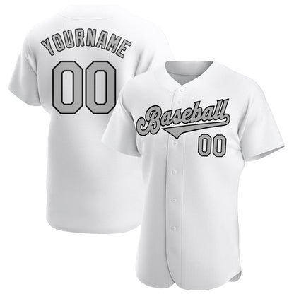 Custom White Gray-Black Authentic Baseball Jersey - Sky-Custom