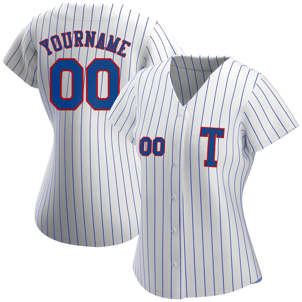 Custom White Royal Pinstripe Royal-Red Authentic Baseball Jersey - Sky-Custom