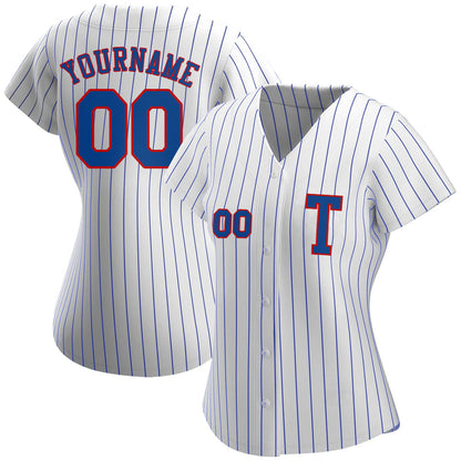 Custom White Royal Pinstripe Royal-Red Authentic Baseball Jersey - Sky-Custom