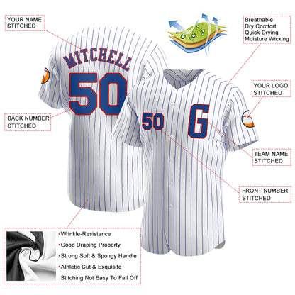 Custom White Royal Pinstripe Royal-Red Authentic Baseball Jersey - Sky-Custom
