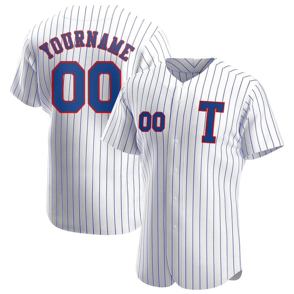Custom White Royal Pinstripe Royal-Red Authentic Baseball Jersey - Sky-Custom
