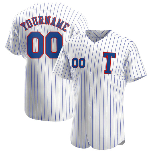 Custom White Royal Pinstripe Royal-Red Authentic Baseball Jersey - Sky-Custom