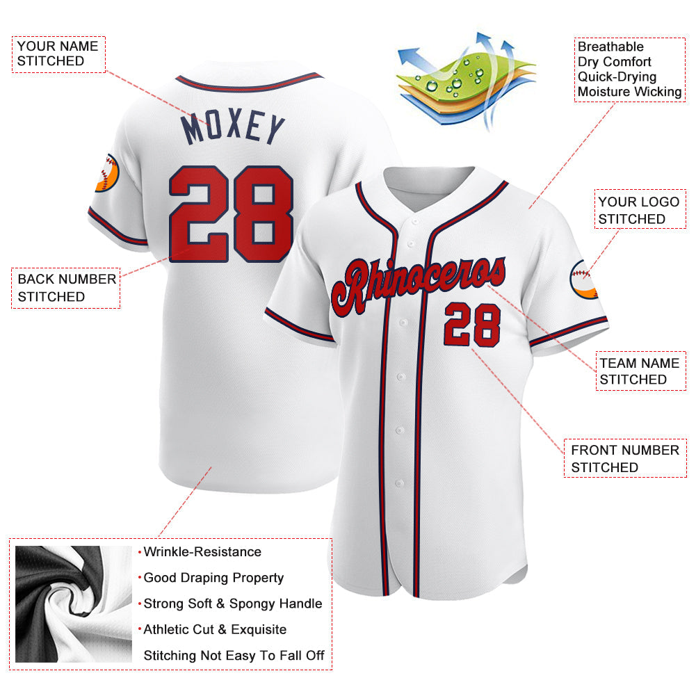 Custom White Red-Navy Authentic Baseball Jersey - Sky-Custom