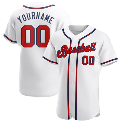 Custom White Red-Navy Authentic Baseball Jersey - Sky-Custom