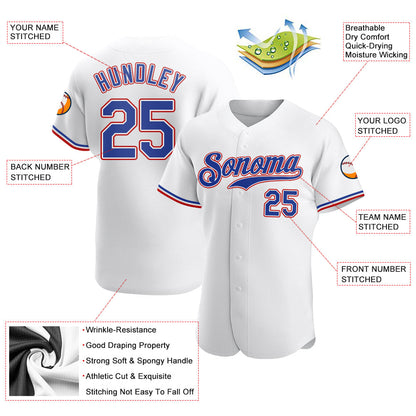 Custom White Royal-Red Authentic Baseball Jersey - Sky-Custom