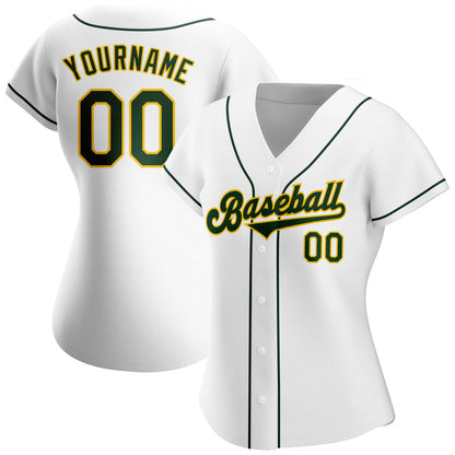 Custom White Green-Gold Authentic Baseball Jersey - Sky-Custom