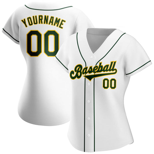 Custom White Green-Gold Authentic Baseball Jersey - Sky-Custom