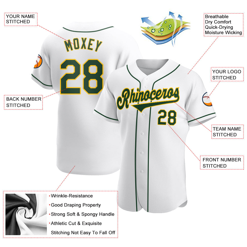 Custom White Green-Gold Authentic Baseball Jersey - Sky-Custom
