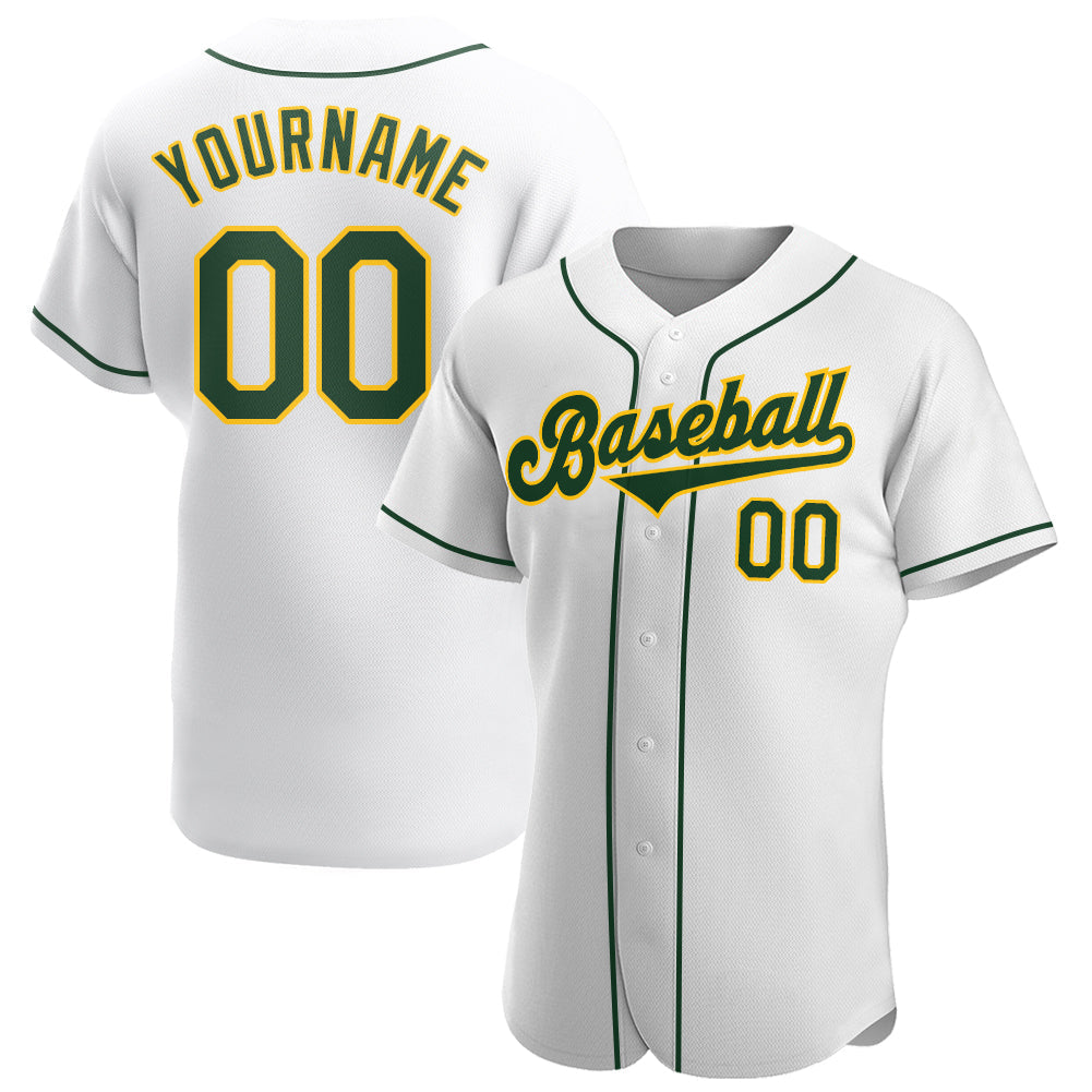 Custom White Green-Gold Authentic Baseball Jersey - Sky-Custom