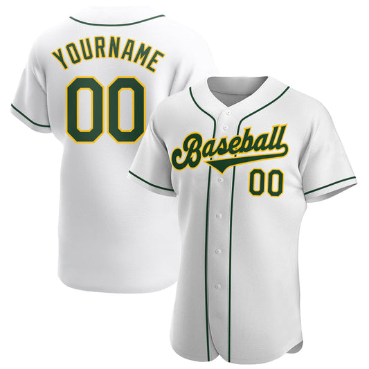 Custom White Green-Gold Authentic Baseball Jersey - Sky-Custom