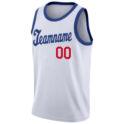 Custom White Royal-Red Round Neck Rib-Knit Basketball Jersey - Sky-Custom