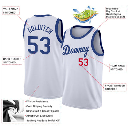 Custom White Royal-Red Round Neck Rib-Knit Basketball Jersey - Sky-Custom