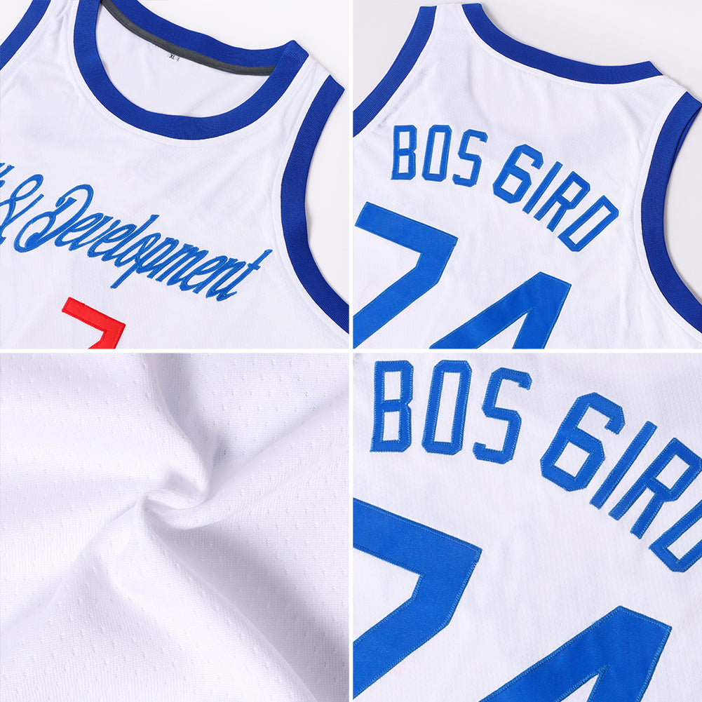 Custom White Royal-Red Round Neck Rib-Knit Basketball Jersey - Sky-Custom