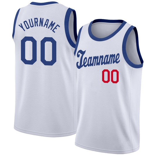 Custom White Royal-Red Round Neck Rib-Knit Basketball Jersey - Sky-Custom