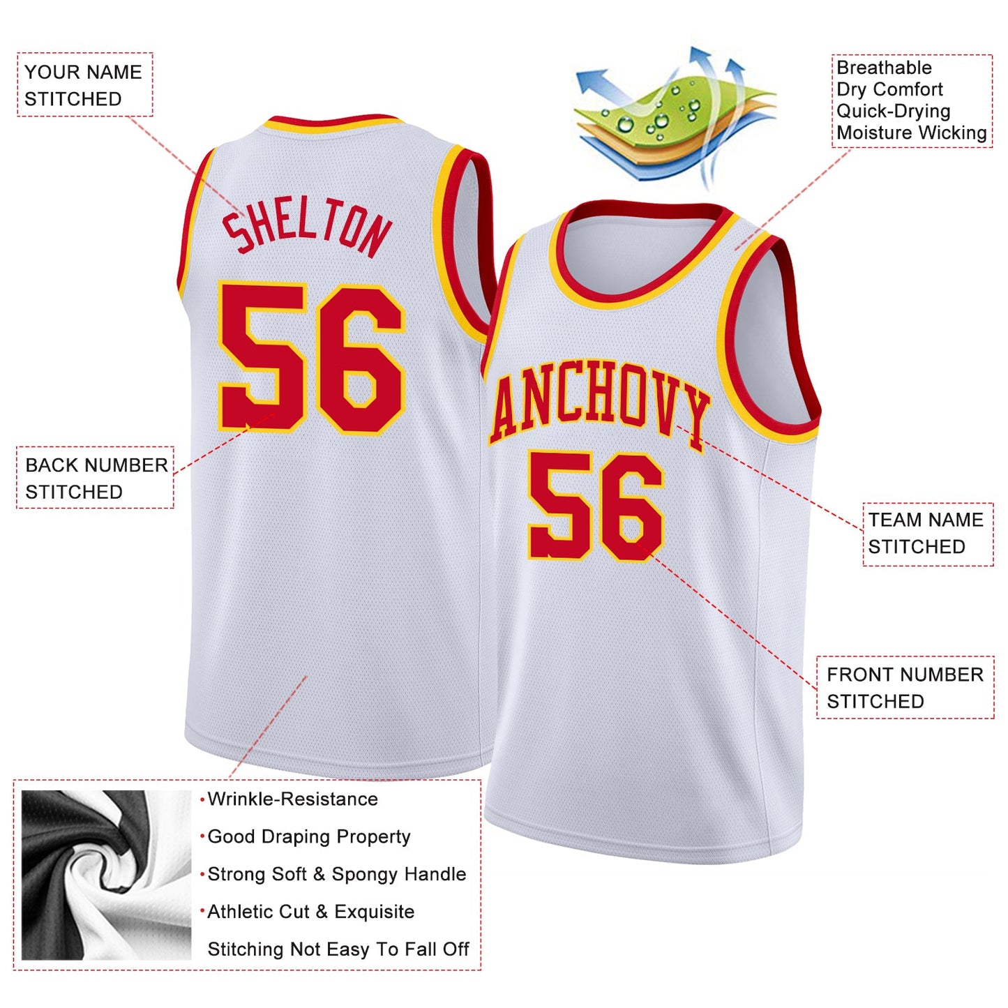 Custom White Red-Gold Round Neck Rib-Knit Basketball Jersey - Sky-Custom