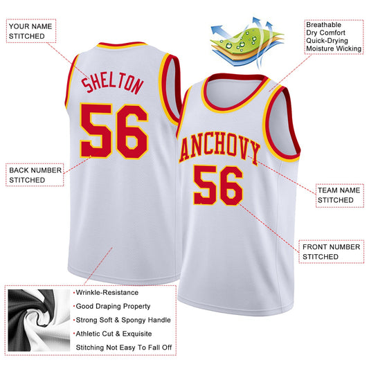 Custom White Red-Gold Round Neck Rib-Knit Basketball Jersey - Sky-Custom